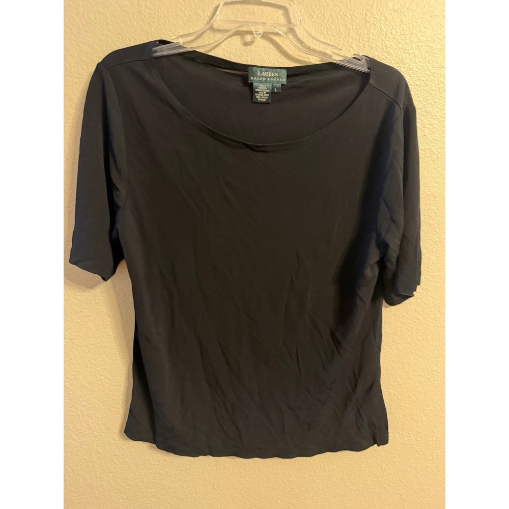 Lauren Ralph Lauren Womens Black Rayon Short Sleeve Boat Neck Knit Top Blouse